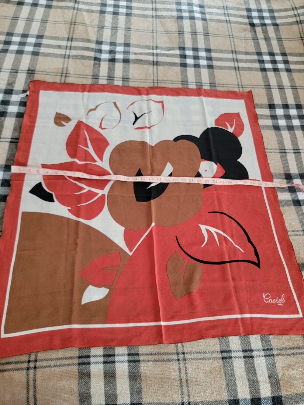 Vintage Floral Silk-Blend Scarf in Coral, Brown & Black - Picture 5 of 5